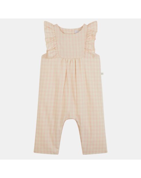 Salopette en coton Oliette vichy écru/rose