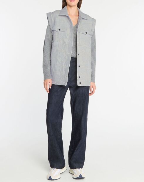 Perrault losse fleecejas mouwloos beige/blauw