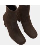 Bottines en Velours de Cuir marron - Talon 8 cm