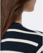 Pull en Laine & Cachemire Sabri col rond rayé marine/écru