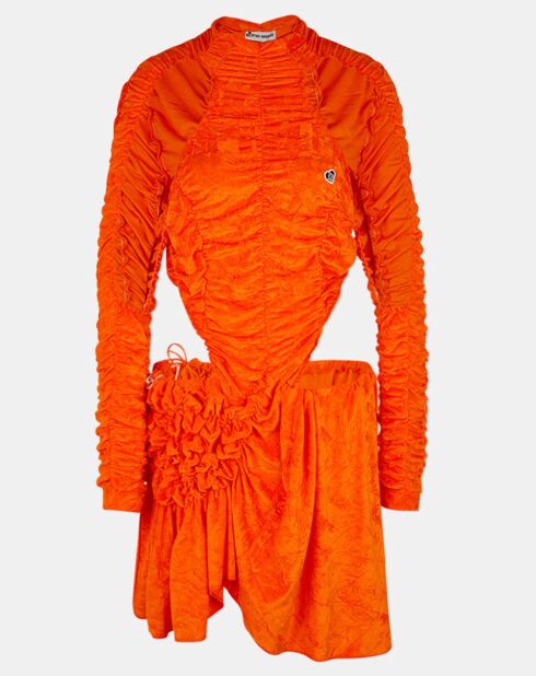 Robe en Velours extensible Ruched Cut Out orange