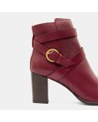 Bottines en Cuir détail brides rouge bordeaux - Talon 8 cm