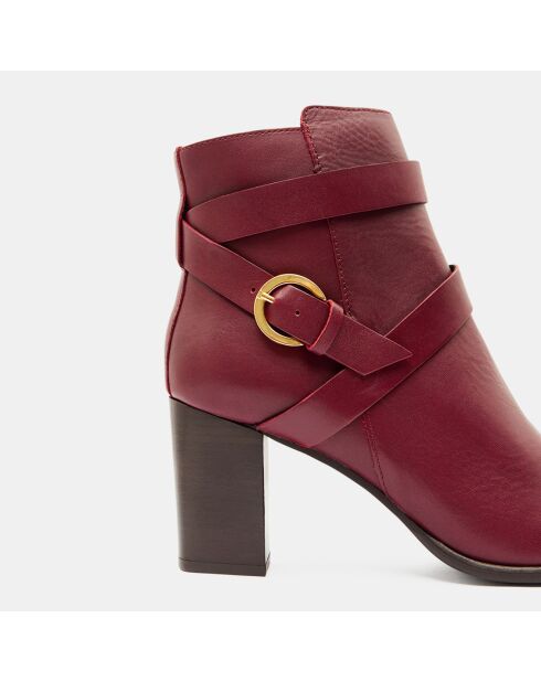 Bottines en Cuir détail brides rouge bordeaux - Talon 8 cm