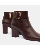 Bottines en Cuir Boucle Cheville bordeaux - Talon 6 cm