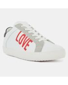 Baskets Basses en Cuir Ecriture Love blanc/rouge