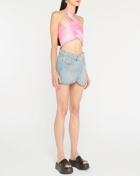 Rosa Satinoberteil mit Krawatte