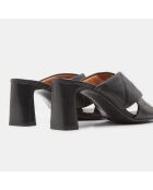 Mules en Cuir Matelassées noires - Talon 7.5 cm