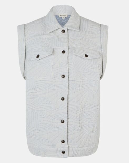 Perrault losse fleecejas mouwloos beige/blauw
