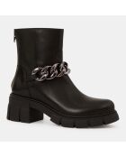 Boots en Cuir avec chaîne noires - Talon 6 cm