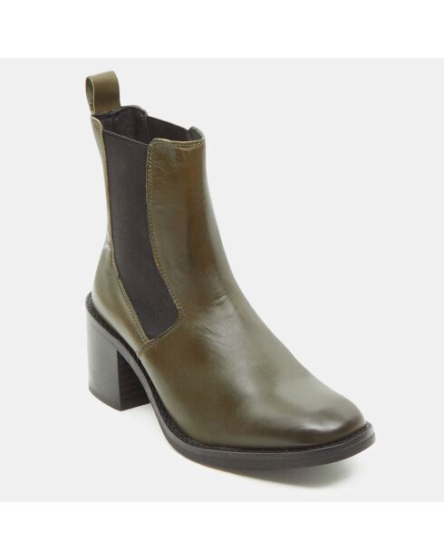 Chelsea boots en Cuir vert kaki - Talon 5 cm