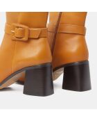 Bottines en Cuir boucle recouverte camel - Talon 6 cm