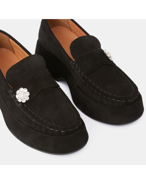Mocassins en Velours de Cuir noirs - Talon 5.5 cm