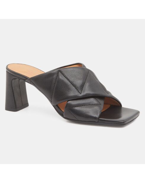 Mules en Cuir Matelassées noires - Talon 7.5 cm
