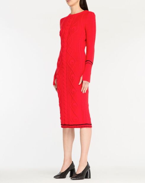 Robe 100% Laine Knit Long rouge