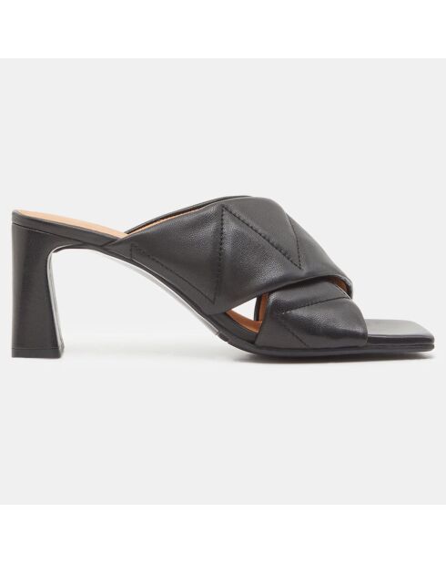 Mules en Cuir Matelassées noires - Talon 7.5 cm