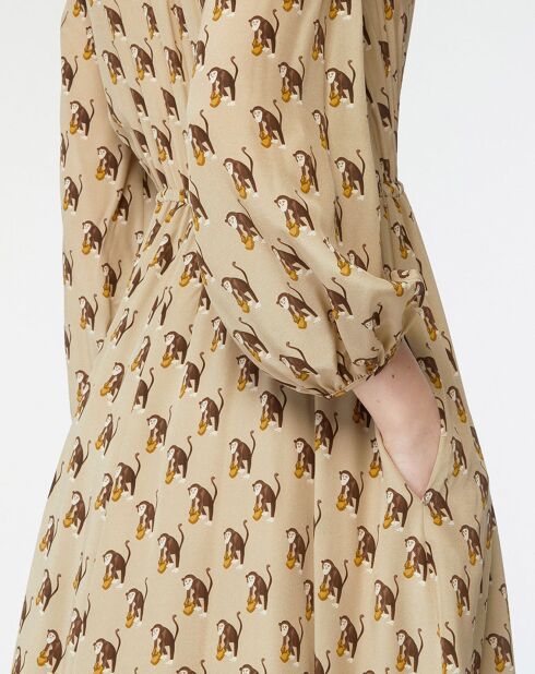 Robe 100% Soie Oxalis beige moyen