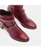 Bottines en Cuir détail brides rouge bordeaux - Talon 8 cm