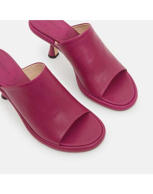 Mules June de cuero rosa oscuro, tacón de 7 cm
