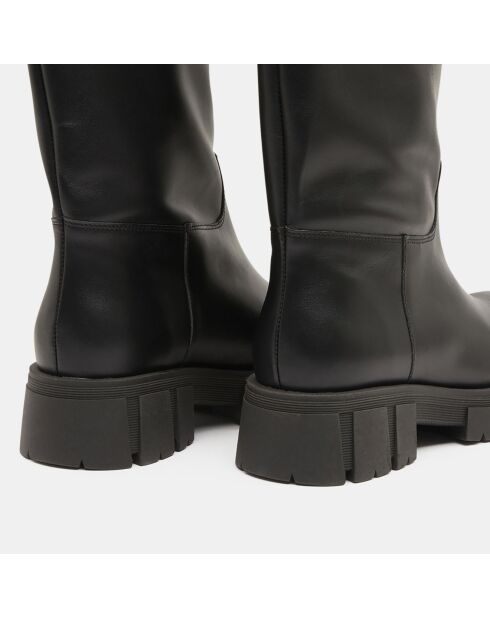 Bottes en Cuir semelle épaisse noires - Talon 4 cm