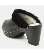 Sabots en Cuir fourrés noirs - Talon 9.5 cm