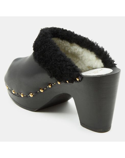 Sabots en Cuir fourrés noirs - Talon 9.5 cm