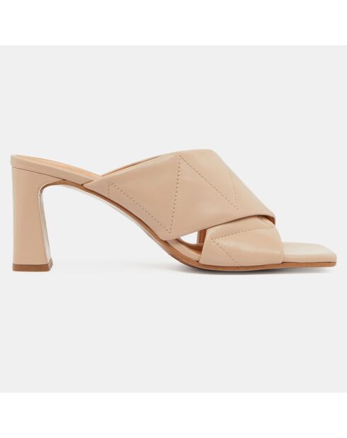 Mules en Cuir Matelassées beiges - Talon 7.5 cm
