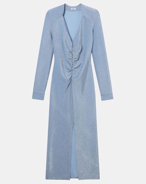Robe mi-longue et ajustée Lorena fini pailleté bleu clair