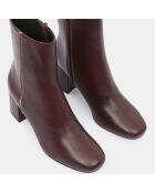 Bottines en Cuir talon détail rouge bordeaux - Talon 7 cm