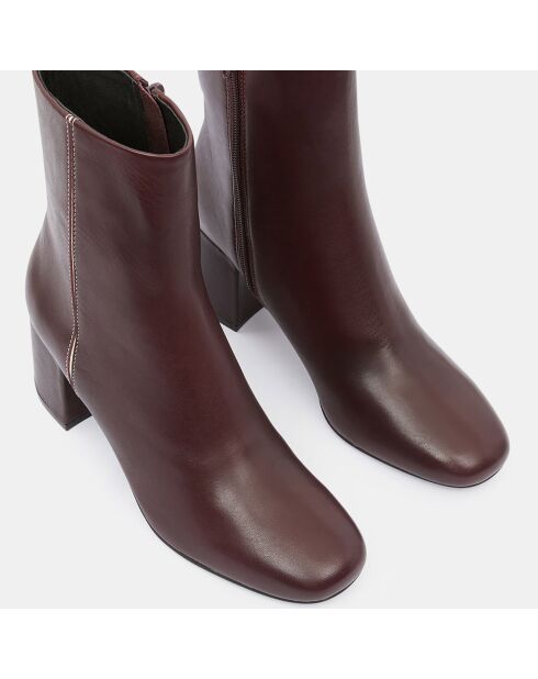 Bottines en Cuir talon détail rouge bordeaux - Talon 7 cm