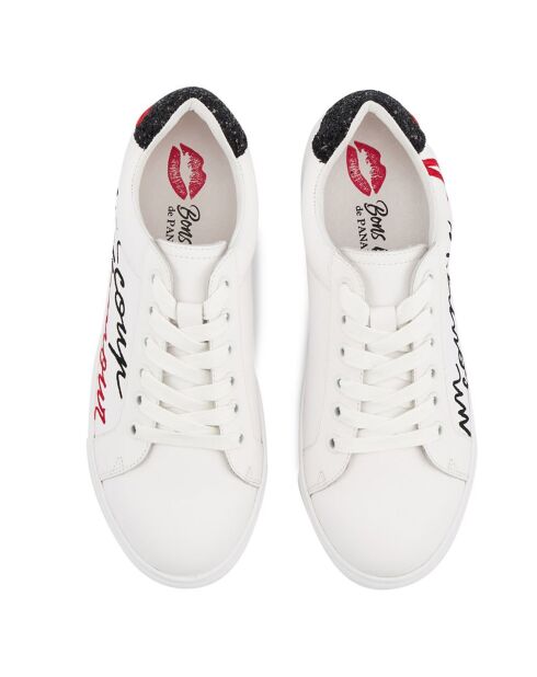 Baskets en Cuir Simone Un Coup d'amour blanc/noir/rouge