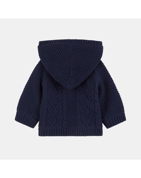 Gilet à capuche en coton & laine Agalia intérieur fourré bleu marine