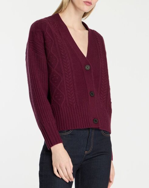 Cardigan en Laine & Cachemire Fabiola T col V bordeaux