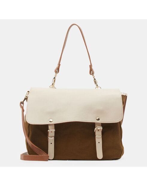 Sac besace réversible en Toile & Cuir Mini Maths blanc/marron 18x28x9 cm