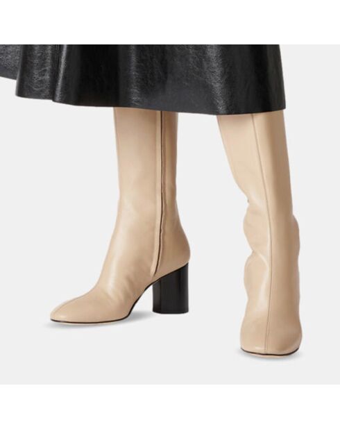 Bottes en Cuir Ariana beige clair - Talon 7.5 cm