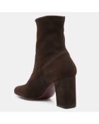 Bottines en Velours de Cuir marron - Talon 8 cm