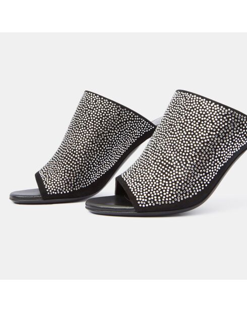 Sabot Luz in pelle e strass neri in velluto - tacco 10 cm