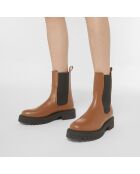 Chelsea boots en Cuir semelle épaisse camel - Talon 4,5 cm