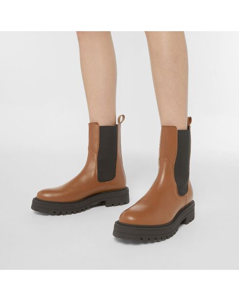 Chelsea boots en Cuir semelle épaisse camel - Talon 4,5 cm