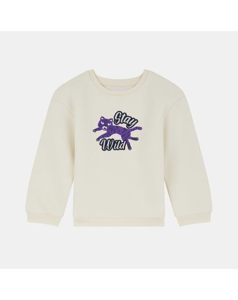 Sweat en Coton bio molletonné Adege impression écru/violet
