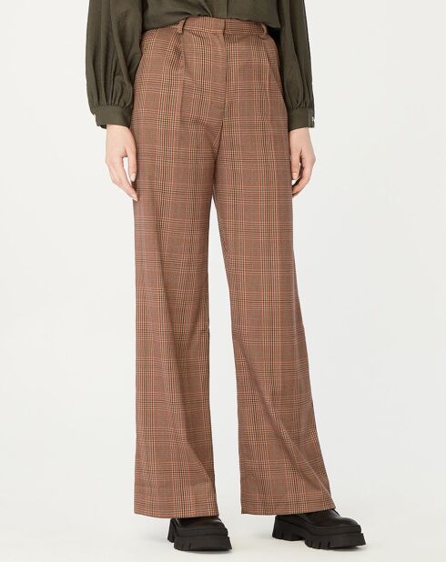 Bruine geruite ronde broek