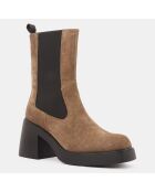 Chelsea Boots en Velours de Cuir beige foncé - Talon 9 cm