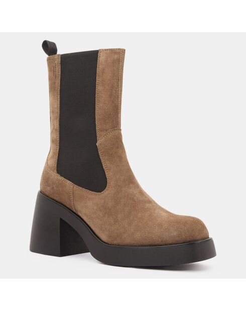 Chelsea Boots en Velours de Cuir beige foncé - Talon 9 cm