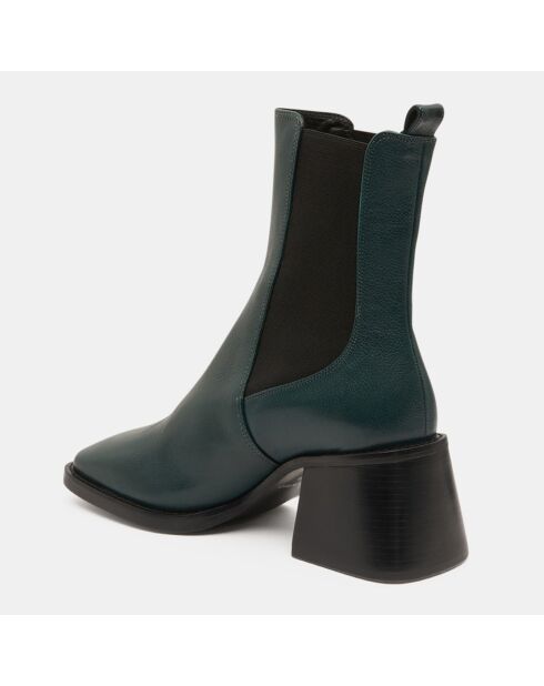 Chelsea Boots en Cuir talon flare bout carré vertes - Talon 6 cm