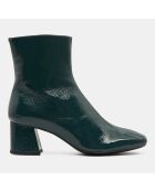 Bottines en Cuir petit talon vernis vertes - Talon 4 cm