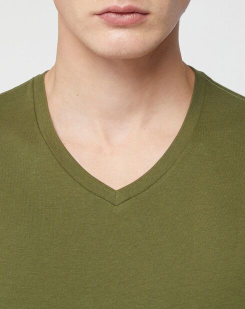 T-Shirt en Coton bio Sishev col V kaki foncé