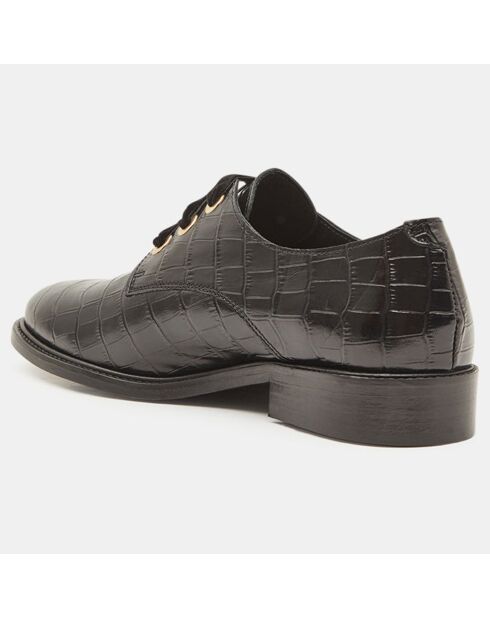 Derbies en Cuir croco laçage velours noires - Talon 3 cm