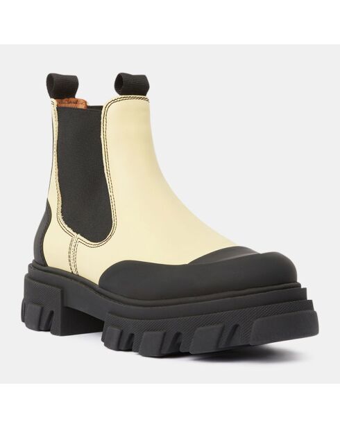 Chelsea Boots en Cuir jaune pâle/noir - Talon 5 cm