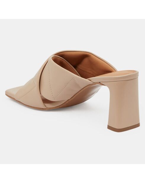 Mules en Cuir Matelassées beiges - Talon 7.5 cm