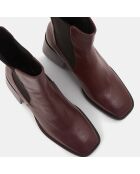 Chelsea Boots en Cuir talon flare bout carré rouge bordeaux - Talon 6 cm