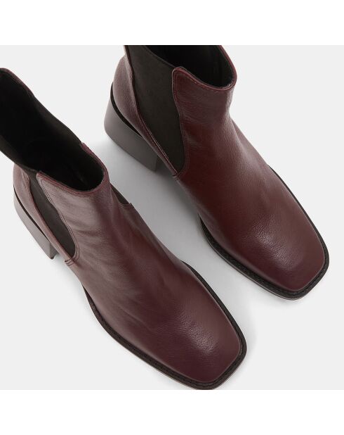 Chelsea Boots en Cuir talon flare bout carré rouge bordeaux - Talon 6 cm